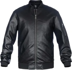 Mens Faux Leather Jacket, Padded Windbreaker, Motorcycle Biker Bomber Coat with Hood