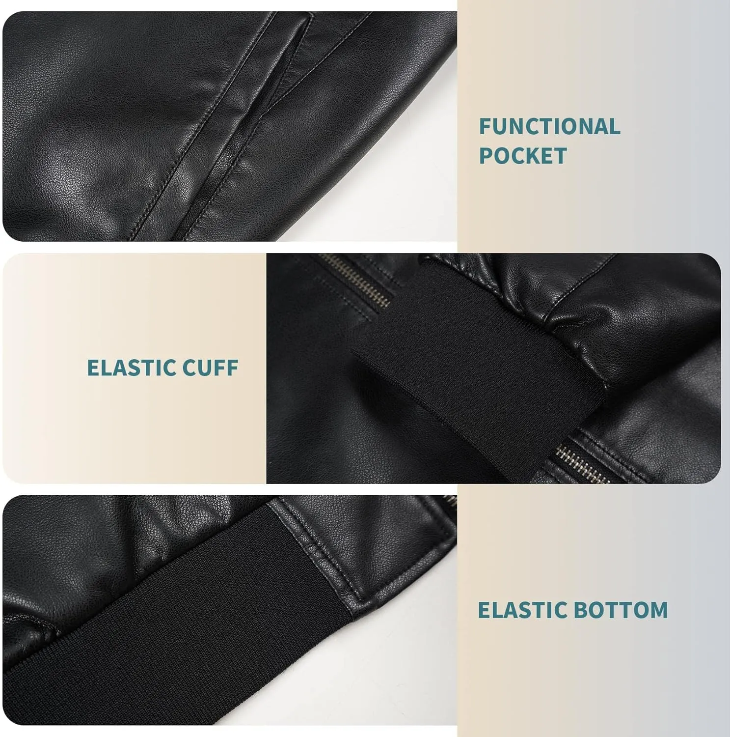 Mens Faux Leather Jacket, Padded Windbreaker, Motorcycle Biker Bomber Coat with Hood
