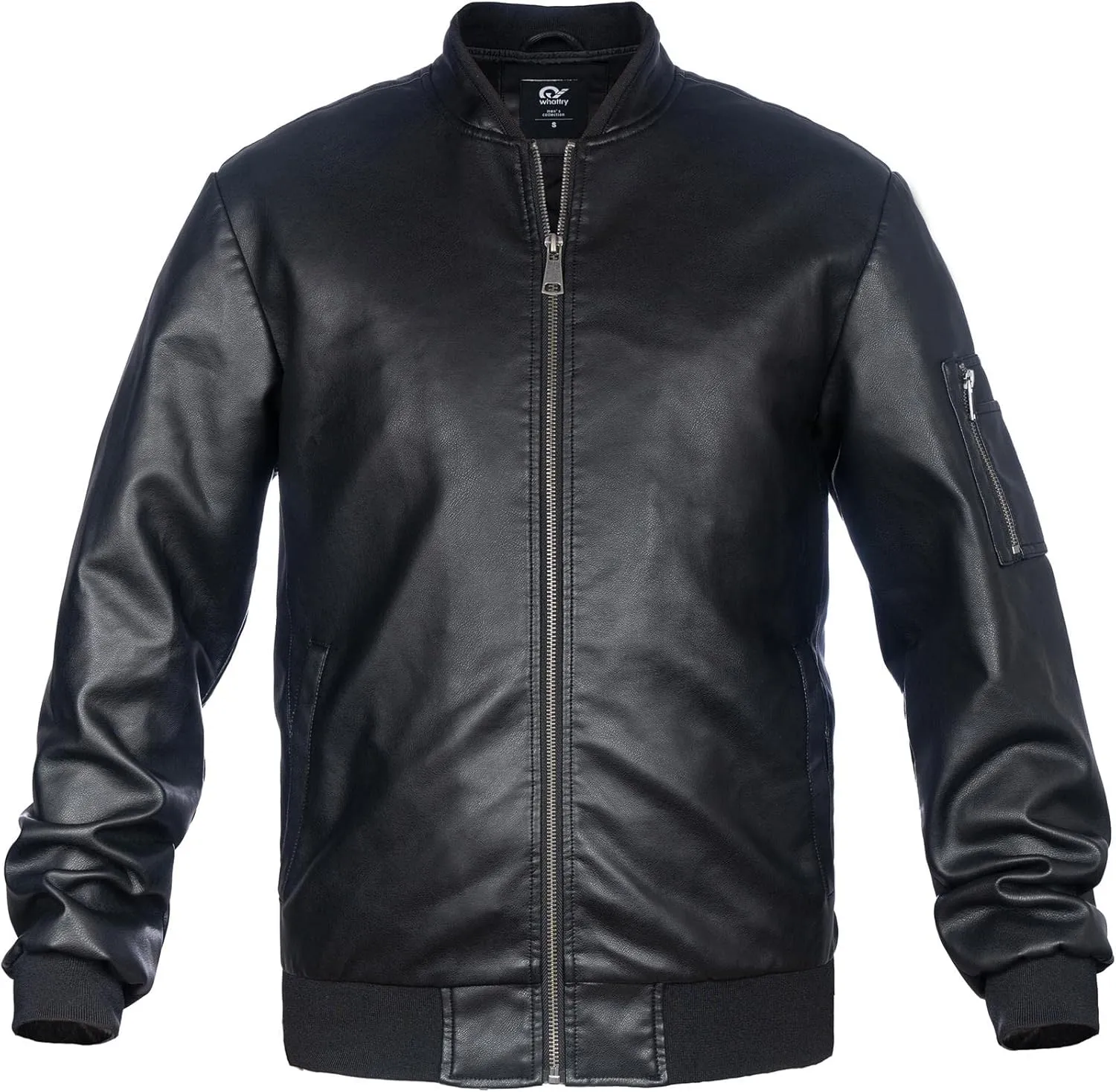 Mens Faux Leather Jacket, Padded Windbreaker, Motorcycle Biker Bomber Coat with Hood