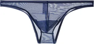 Men's Lace Frilly Thong Panties Sheer Mesh Boxer Briefs Semi Sheer T-back G-string Underwear Lingerie for Men Blue