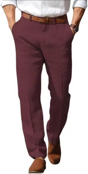Mens Linen Dress Pants Regular Fit Vintage Suit Trouser Lightweight Summer Casual Suit Pants Long for Men