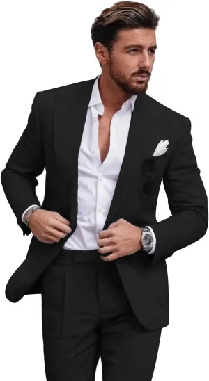 Men's Linen Suit 2 Piece Slim Fit Suit Summer Beach Wedding Suit Groosmen Prom Tuxedo Linen Blazer Pants Set