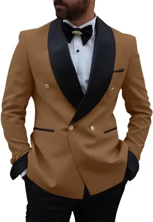 Men's Slim Fit 2 Piece Suit Set,Double Breasted Blazer Jacket Pants Tuxedo Set for Prom Wedding and Business