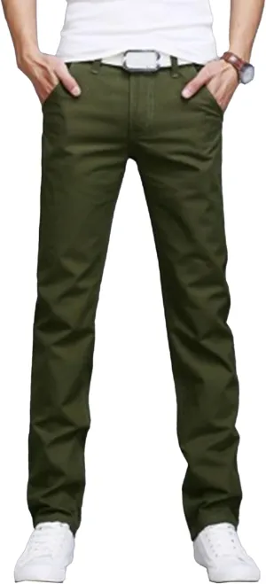 Men's Style Comfy Solid Chinos Pants Casual Slim Fit Business Slack Stretch Straight Fashion Trousers