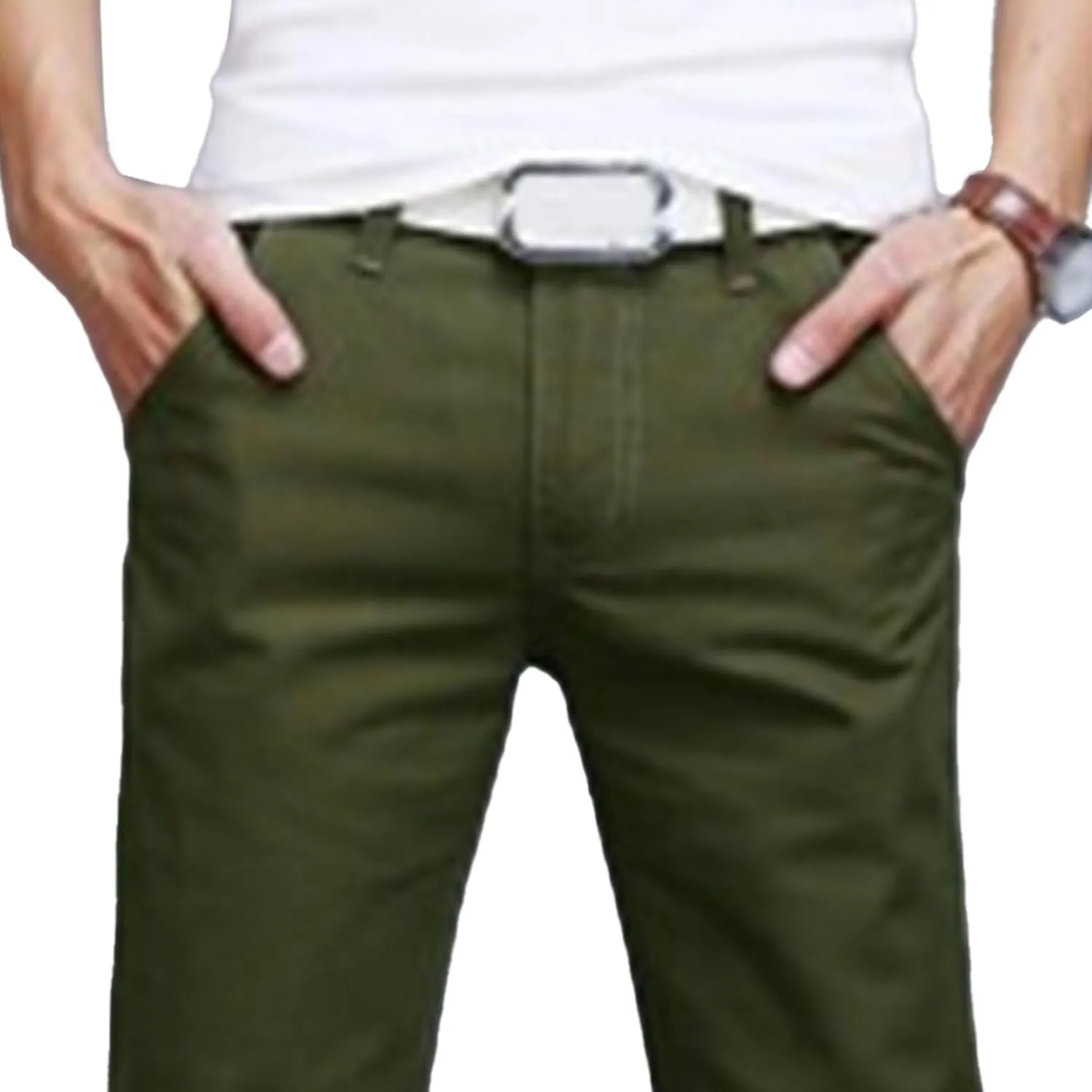 Men's Style Comfy Solid Chinos Pants Casual Slim Fit Business Slack Stretch Straight Fashion Trousers