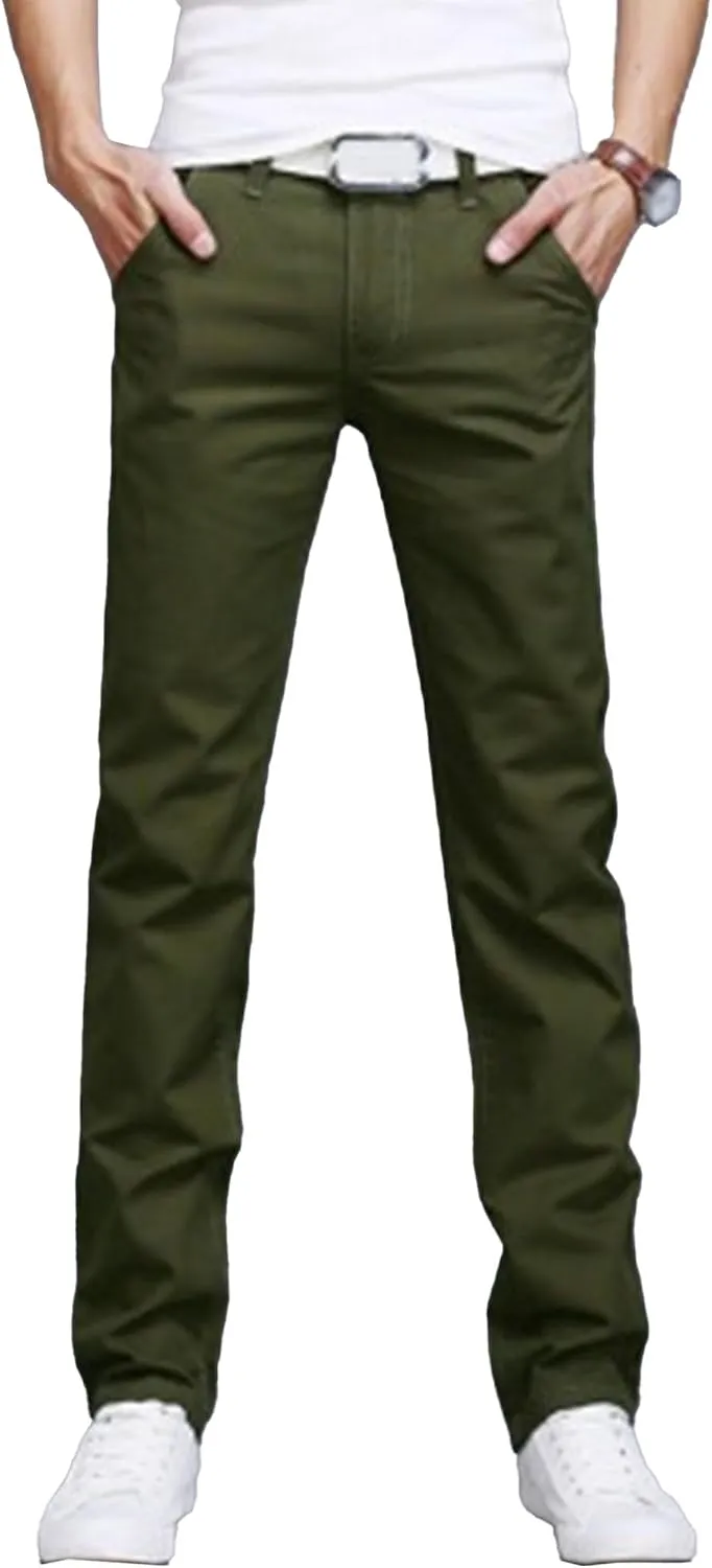 Men's Style Comfy Solid Chinos Pants Casual Slim Fit Business Slack Stretch Straight Fashion Trousers