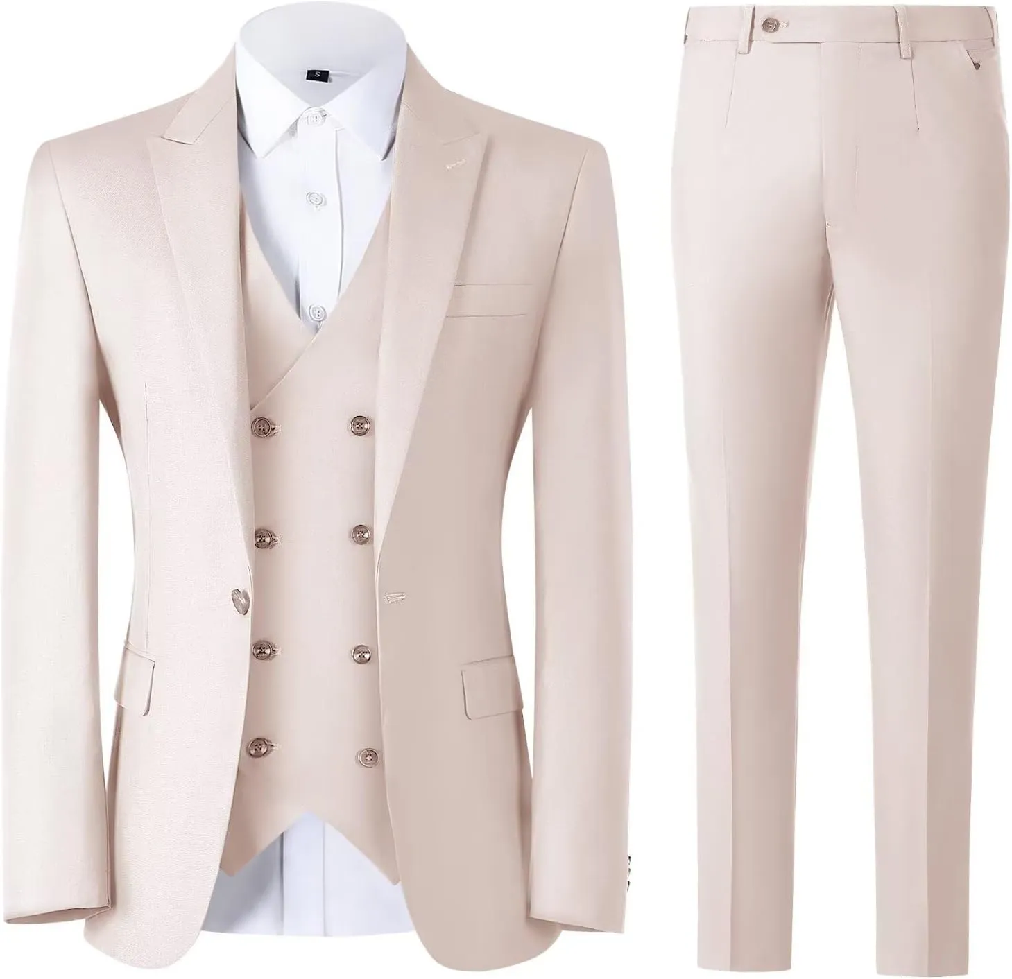 Mens Suit Slim Fit Solid Suit Jacket Double Breasted Vest and Dress Pants 3 Piece Set Prom Wedding Suits for Men