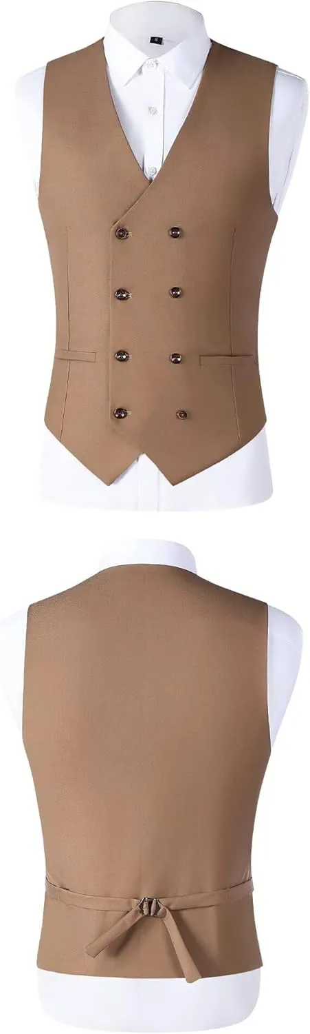 Mens Suit Slim Fit Solid Suit Jacket Double Breasted Vest and Dress Pants 3 Piece Set Prom Wedding Suits for Men
