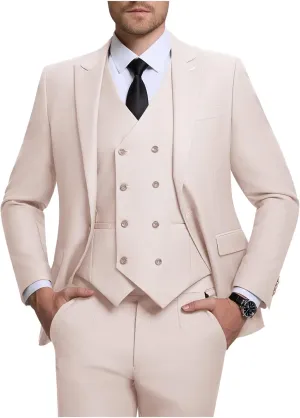 Mens Suit Slim Fit Solid Suit Jacket Double Breasted Vest and Dress Pants 3 Piece Set Prom Wedding Suits for Men