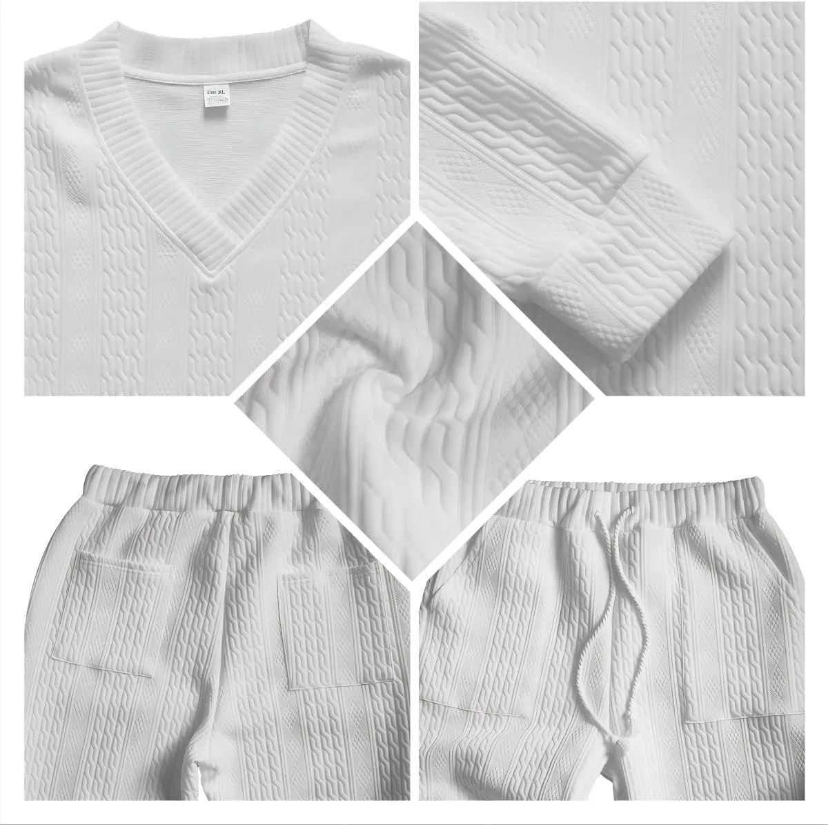 Men's two-piece pants V-neck jacquard knitted sweater suit sports shirt jogging pants sports suit