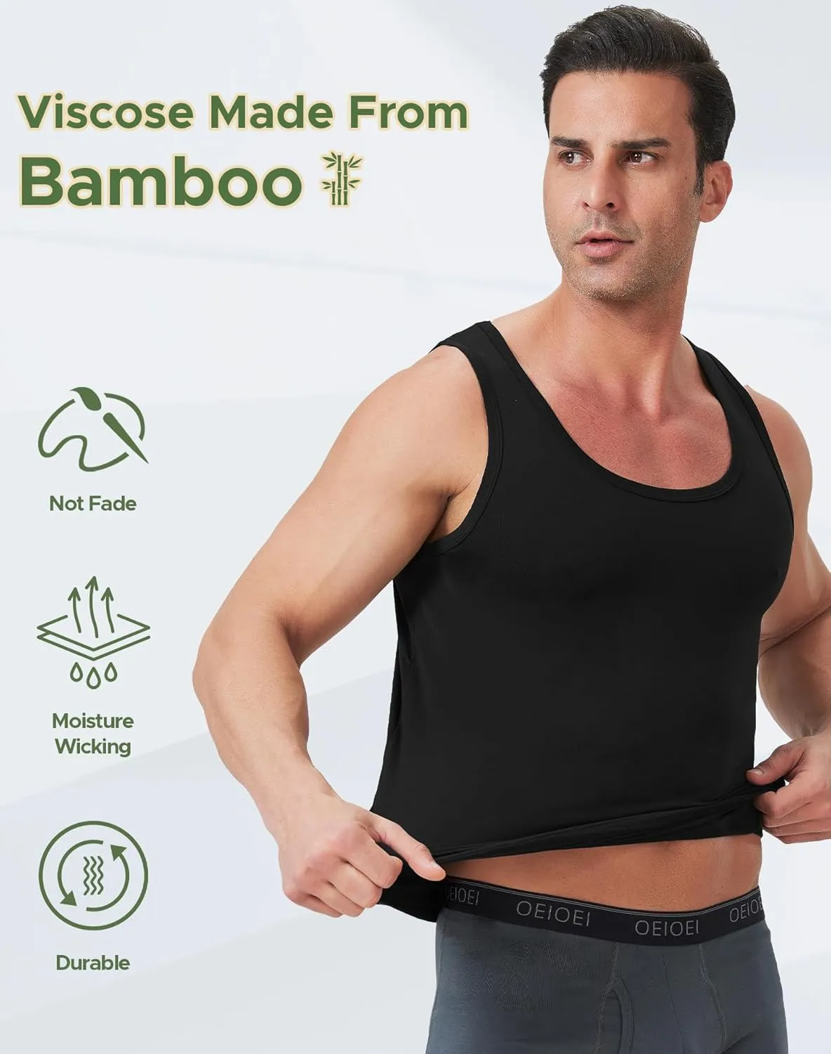 Men's Undershirts Bamboo Rayon Comfort Shirts Moisture-Wicking Tank Tops 3 Pack