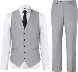 Mens Vest Pants Suits Set 2 Pieces Slim Fit Groomsmen Suit for Men Formal