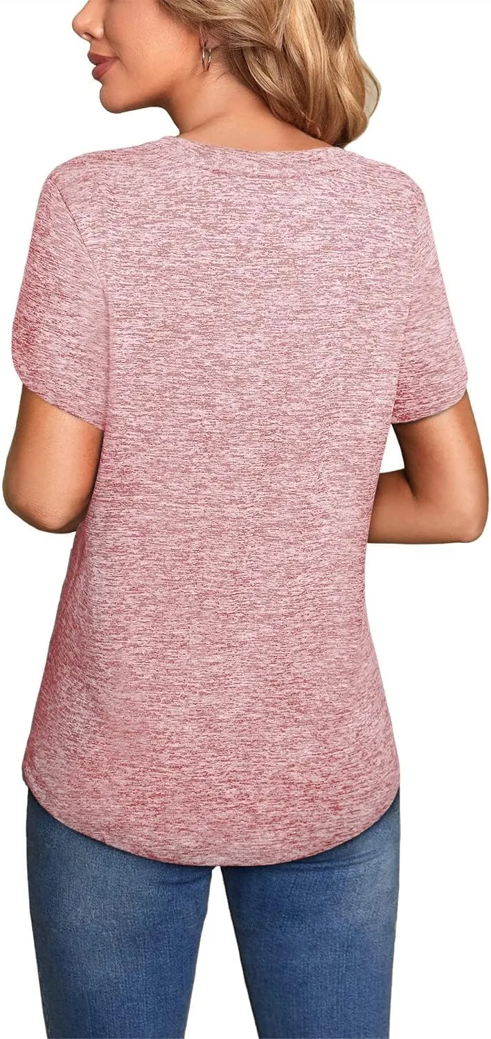 MISS FORTUNE Womens V-Neck Short Sleeve Activewear T-Shirt Petal Sleeve Casual Athletic Moisture Wicking Fitness Tops