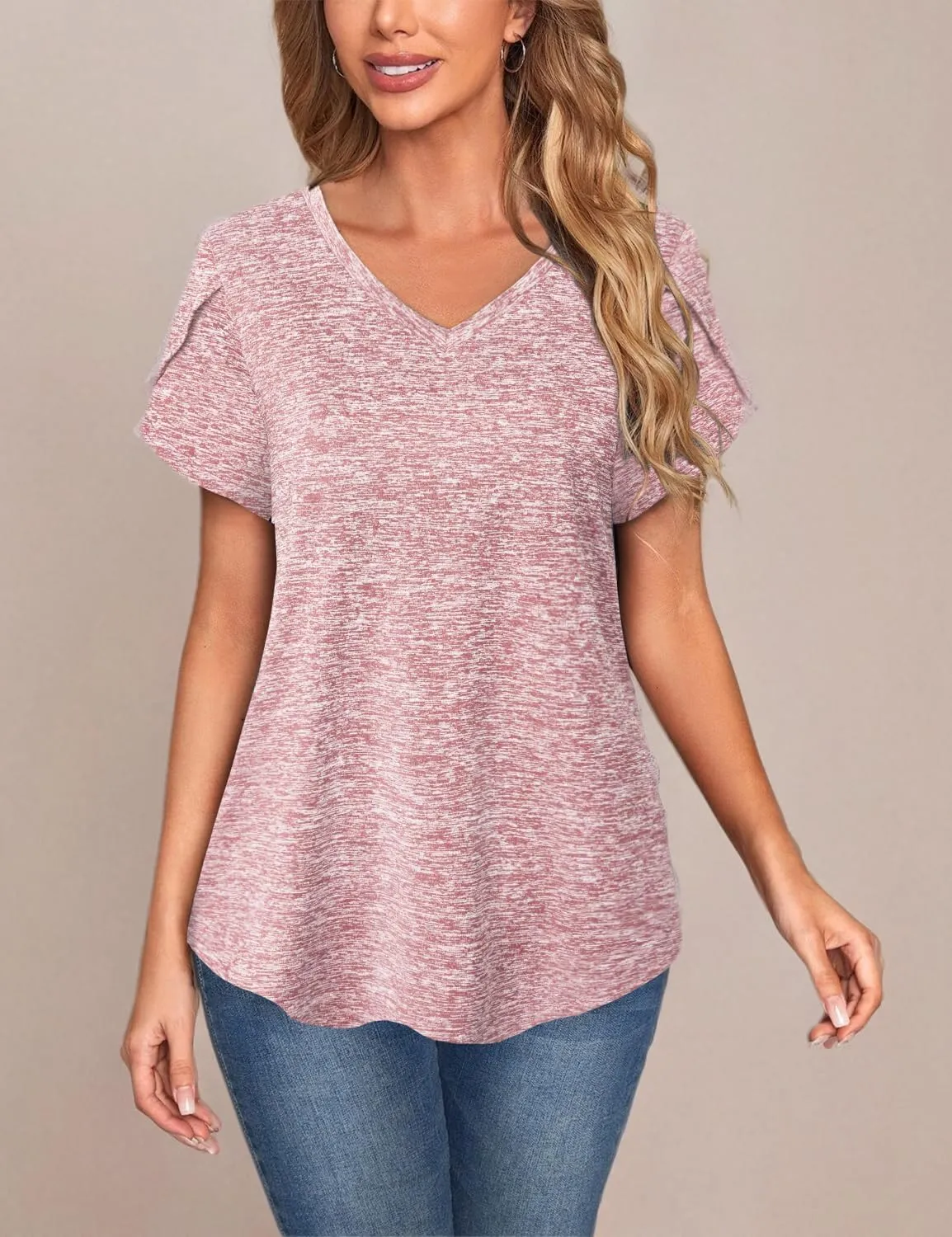 MISS FORTUNE Womens V-Neck Short Sleeve Activewear T-Shirt Petal Sleeve Casual Athletic Moisture Wicking Fitness Tops