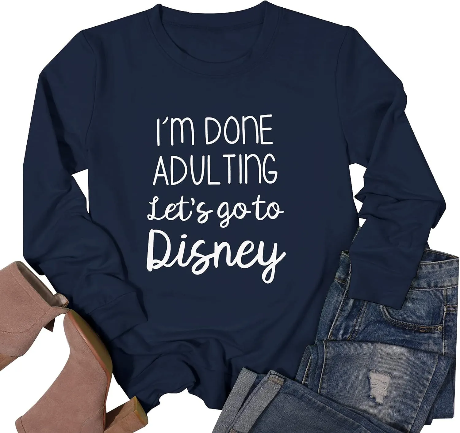 MNLYBABY I Am Done Adulting Sweatshirt for Women Cute Graphic Sweatshirts Casual Long Sleeve Vacation Trip Shirt Tops