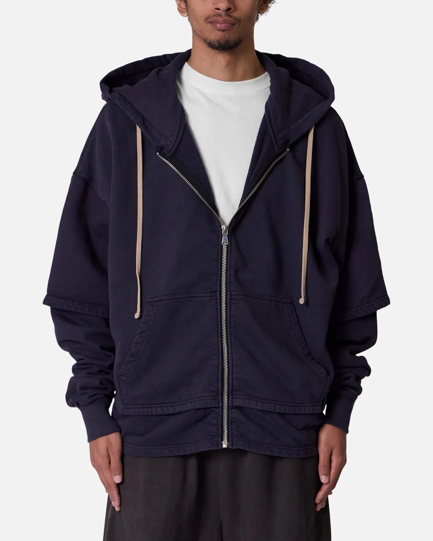 MNML Double Layer Zipper Sweater Washed Black