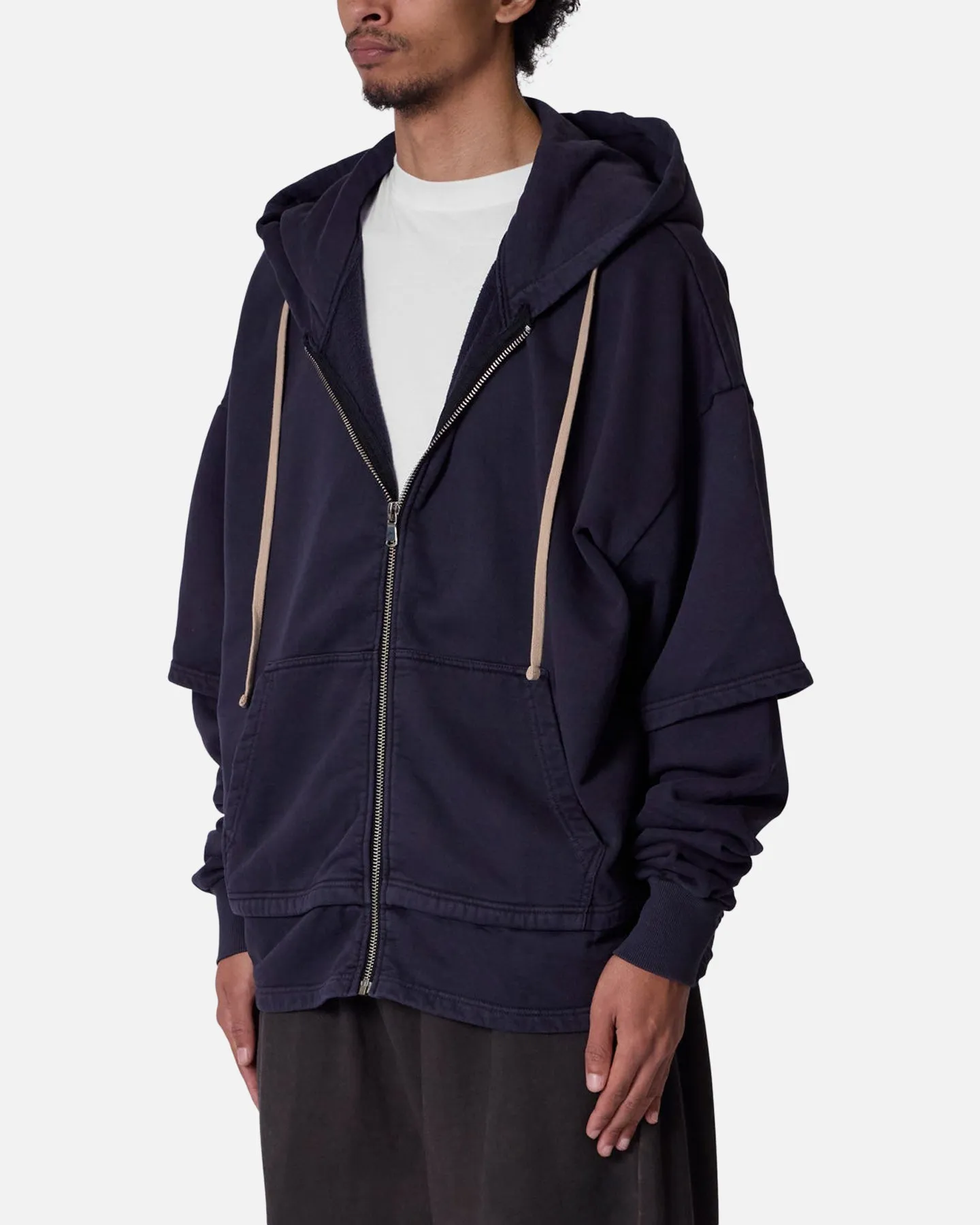 MNML Double Layer Zipper Sweater Washed Black
