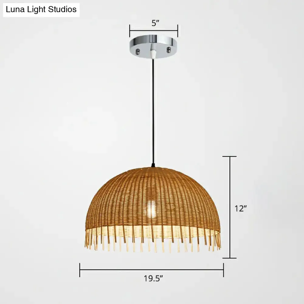 Modern 1-Head Dome Pendant Light with Bamboo Shade – Minimalistic Wood Unfinished Look