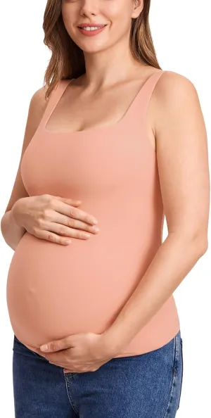 MOMANDA Inbarely Maternity Tank Top Square Neck Workout Tops with Built in Bra Pregnancy Sleeveless Yoga Maternity Clothes