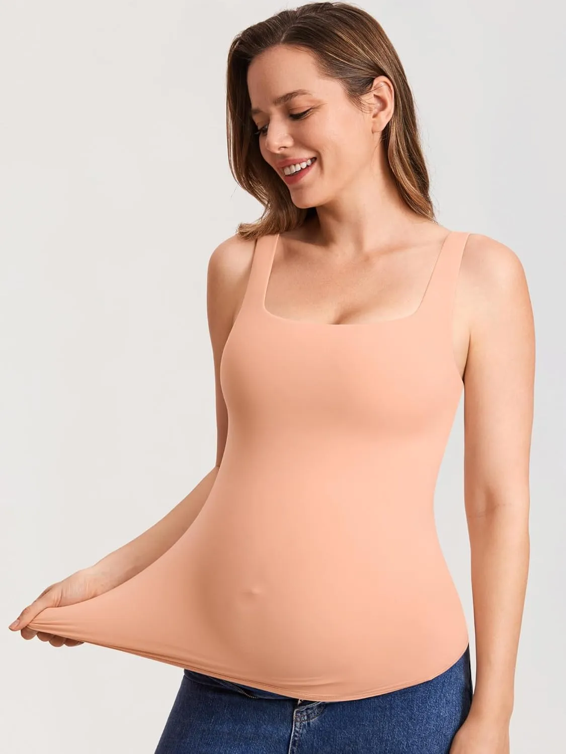 MOMANDA Inbarely Maternity Tank Top Square Neck Workout Tops with Built in Bra Pregnancy Sleeveless Yoga Maternity Clothes