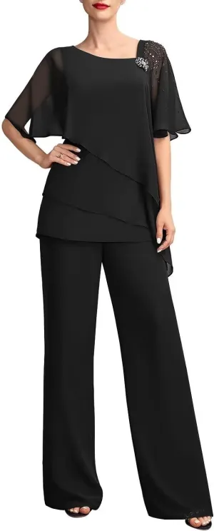 Mother of The Bride Pants Suits 2PCS Formal Dresses Outfit Set Evening Gowns for Women of The Groom Jumpsuit