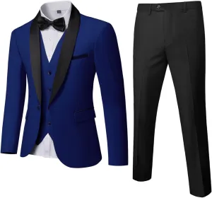 MrSure Mens 3 Piece Slim Fit Suit, One Button Shawl Lapel Tuxedo, Premium Dinner Jacket Vest Pants & Tie Set