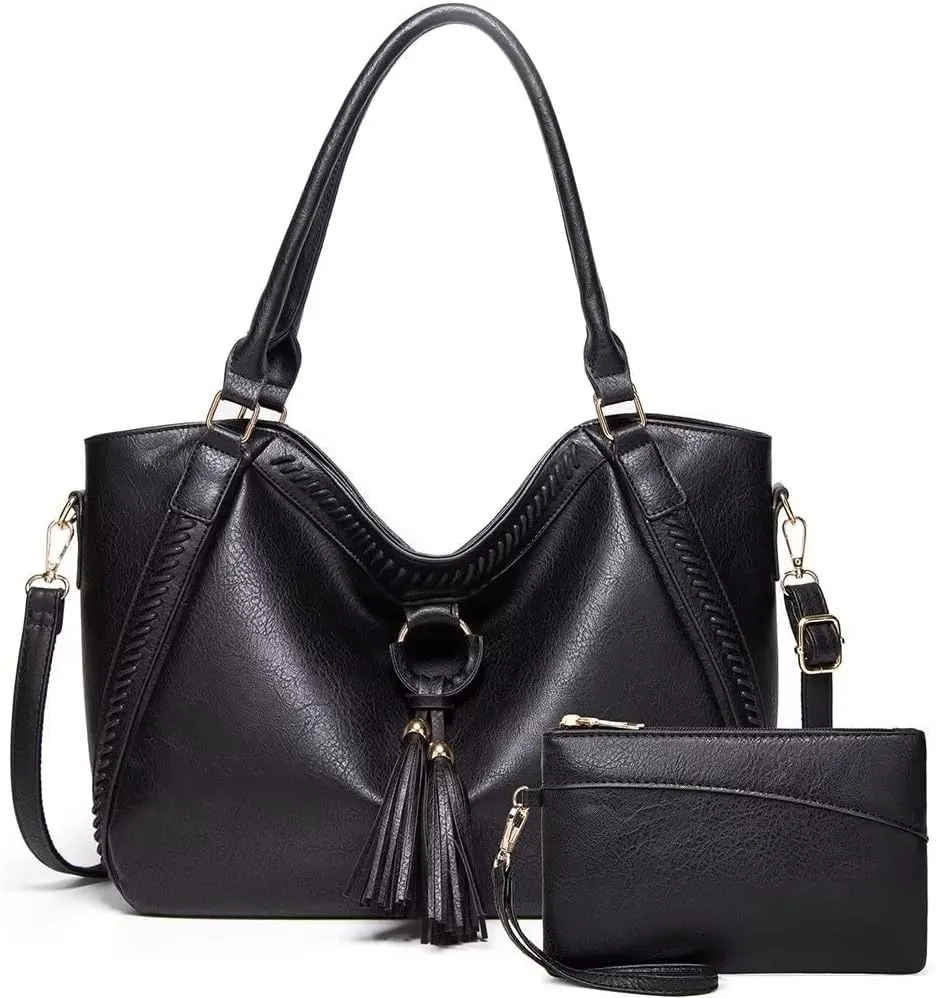 Mudono Tote Bag for Women Large PU Leather Shoulder Bag Hobo Crossbody Purse Vintage Top Handle Satchel With Matching Clutch