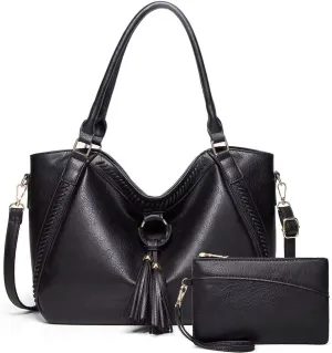 Mudono Tote Bag for Women Large PU Leather Shoulder Bag Hobo Crossbody Purse Vintage Top Handle Satchel With Matching Clutch