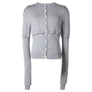 MULTI BUTTON LAYER EFFECT CARDIGAN / SMOKE BLUE
