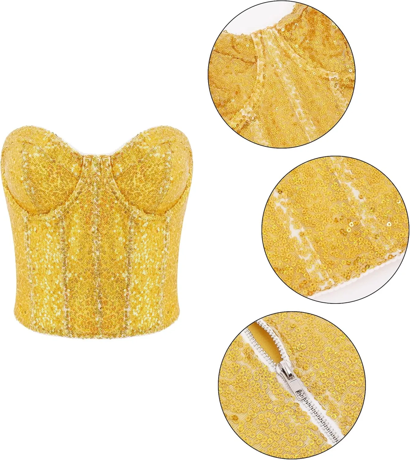 Naimo Women's Sparkle Sequin Crop Top Sleeveless V Neck Spaghetti Strap Tank Tops Vest Party Rave Shimmer Camisole