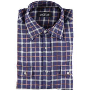 Navy Check Linen Neapolitan Pearl Snap Shirt