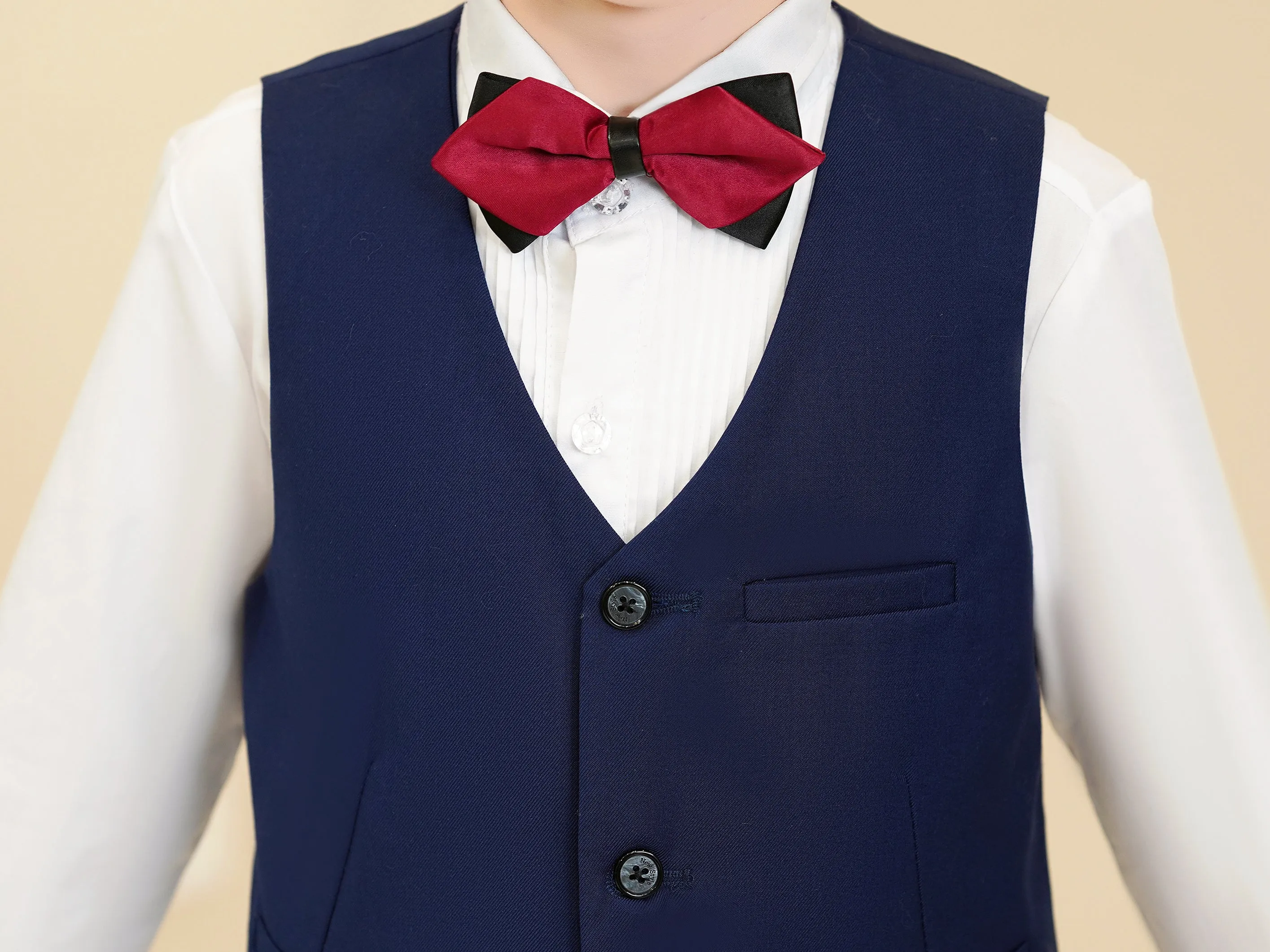 Navy Fit Slim 4 Piece Boy's Formal Suits With Vest Pants Shirt Tie