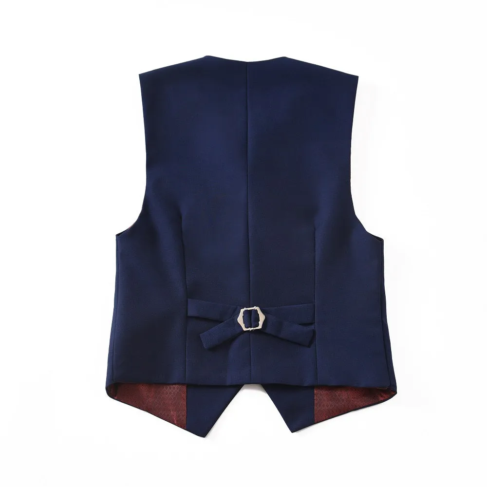Navy Fit Slim 4 Piece Boy's Formal Suits With Vest Pants Shirt Tie