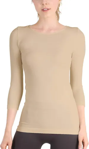 NIKIBIKI Women Seamless 3/4 Sleeve Crew Neck Top, Made in U.S.A, One Size