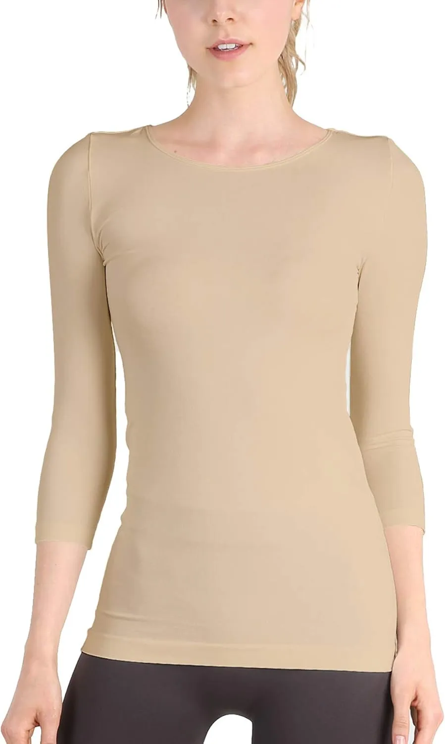 NIKIBIKI Women Seamless 3/4 Sleeve Crew Neck Top, Made in U.S.A, One Size