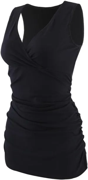 Nursing Maternity Top, Pregnant Breastfeeding Shirt, Women's Cotton V Neck Ruched Waist Double Layered Postpartum Tank
