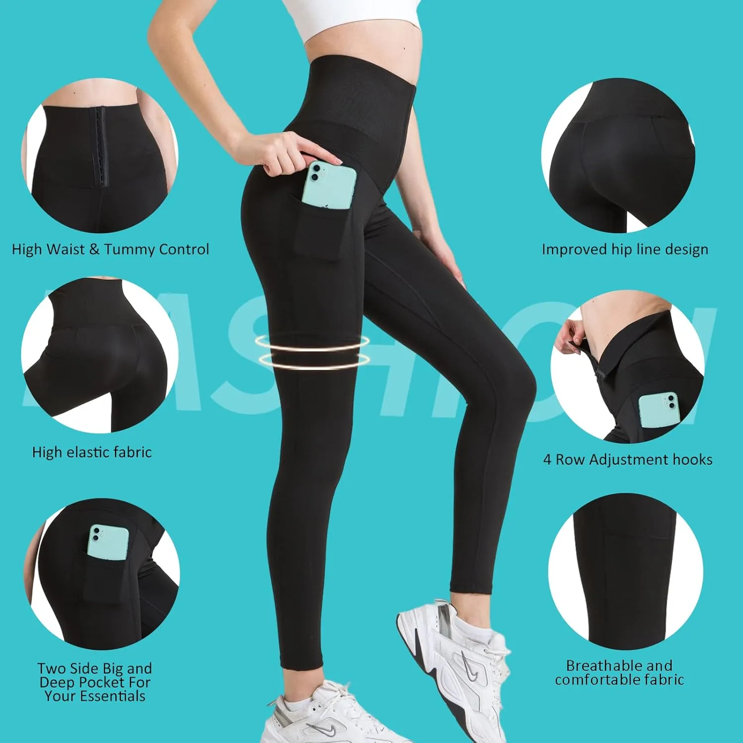 OCIOVAN Women's High Waisted Yoga Pants with Adjustable Waist Corset Belt Leggings Sports Trousers Waist Trainer