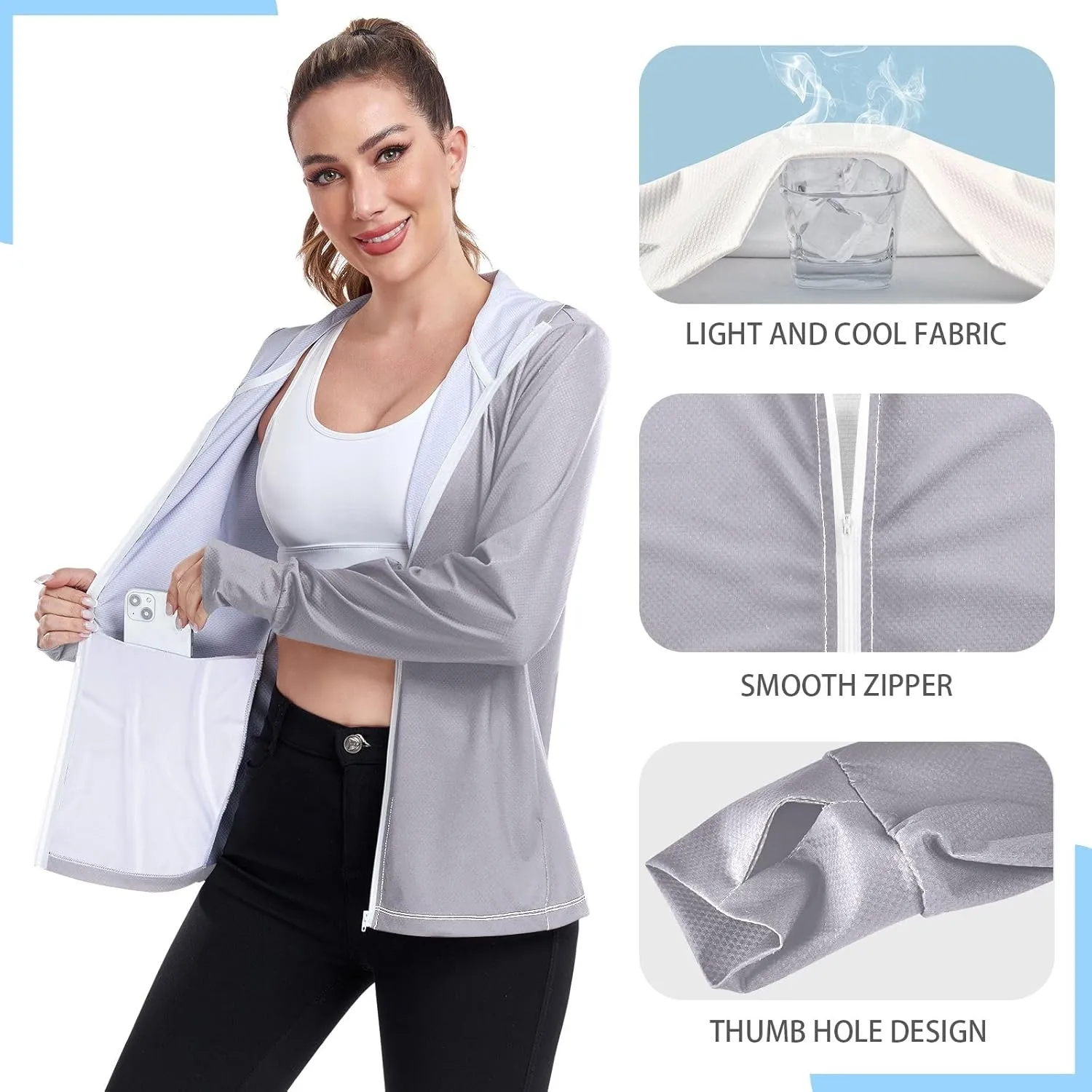 ODAWA Ruby Womens Upf Hoodie Upf 50 Sun Protection Shirt Long Sleeve Women's Hoodie Zip Front Rash Guard