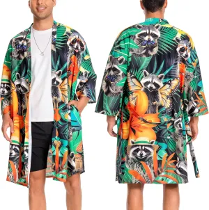 OLAOLA Men Lightweight Kimono Robe with Belt Japanese Style Robe Jacket Casual Open Front Long Cardigan Cape Coat Outwear