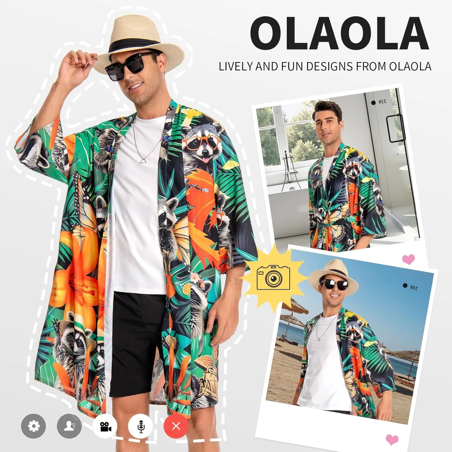 OLAOLA Men Lightweight Kimono Robe with Belt Japanese Style Robe Jacket Casual Open Front Long Cardigan Cape Coat Outwear