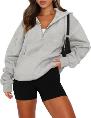 onlypuff Women Half Zipper Pullover Sweatshirt Long Sleeve Hoodies Kangaroo Pocket Fleece Basic Sweater