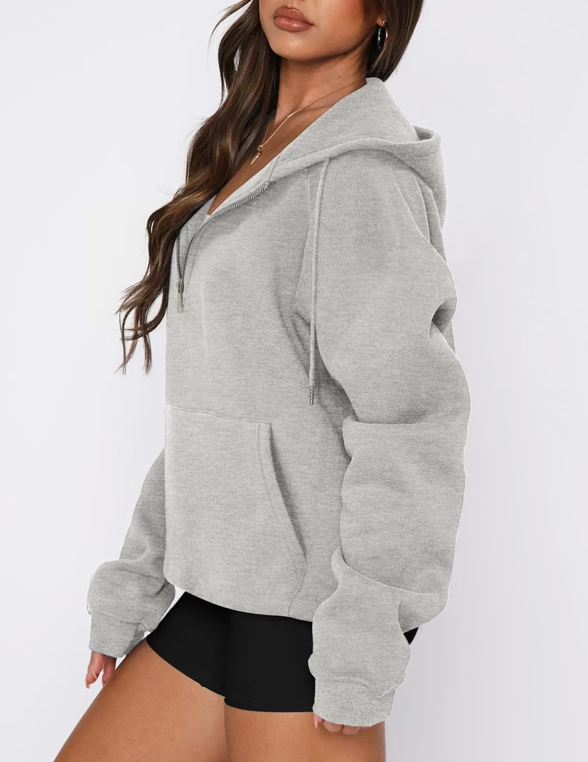 onlypuff Women Half Zipper Pullover Sweatshirt Long Sleeve Hoodies Kangaroo Pocket Fleece Basic Sweater