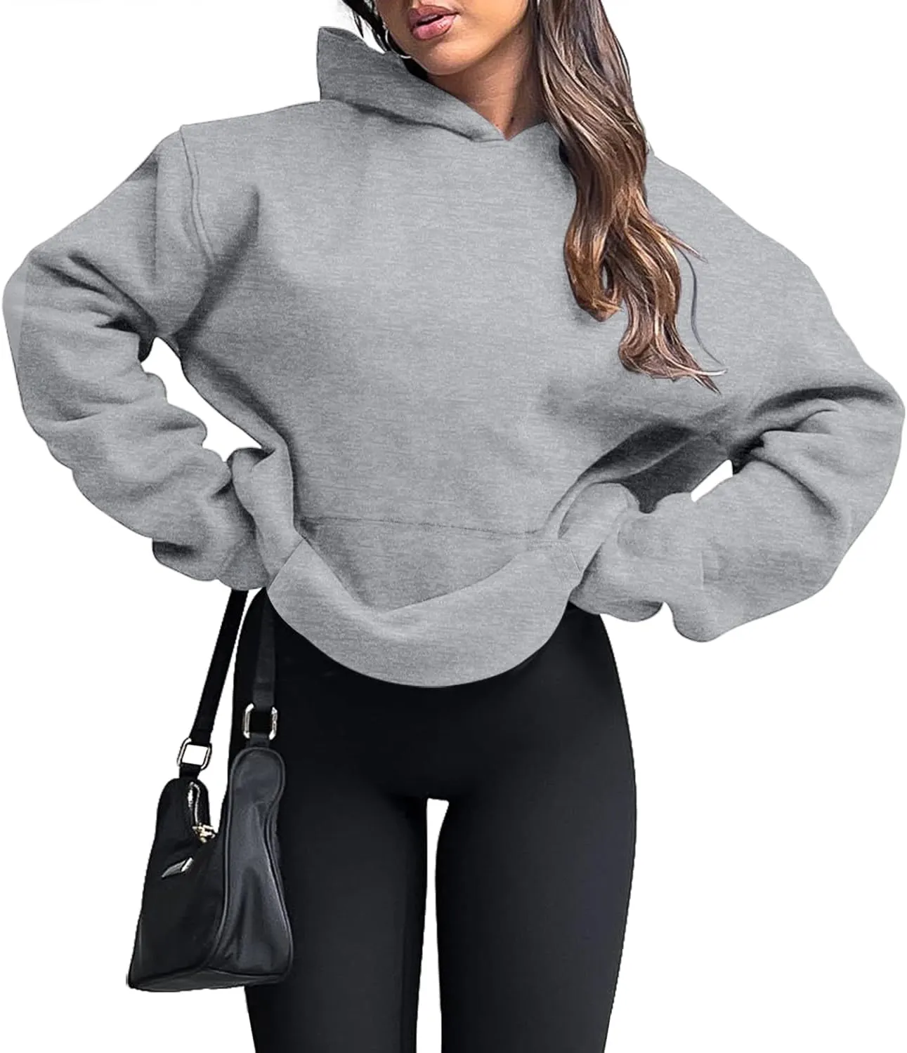 onlypuff Women Hoodies Casual Pullover Long Sleeve Sweatshirt Kangaroo Pocket Drop Shoulder Sweater