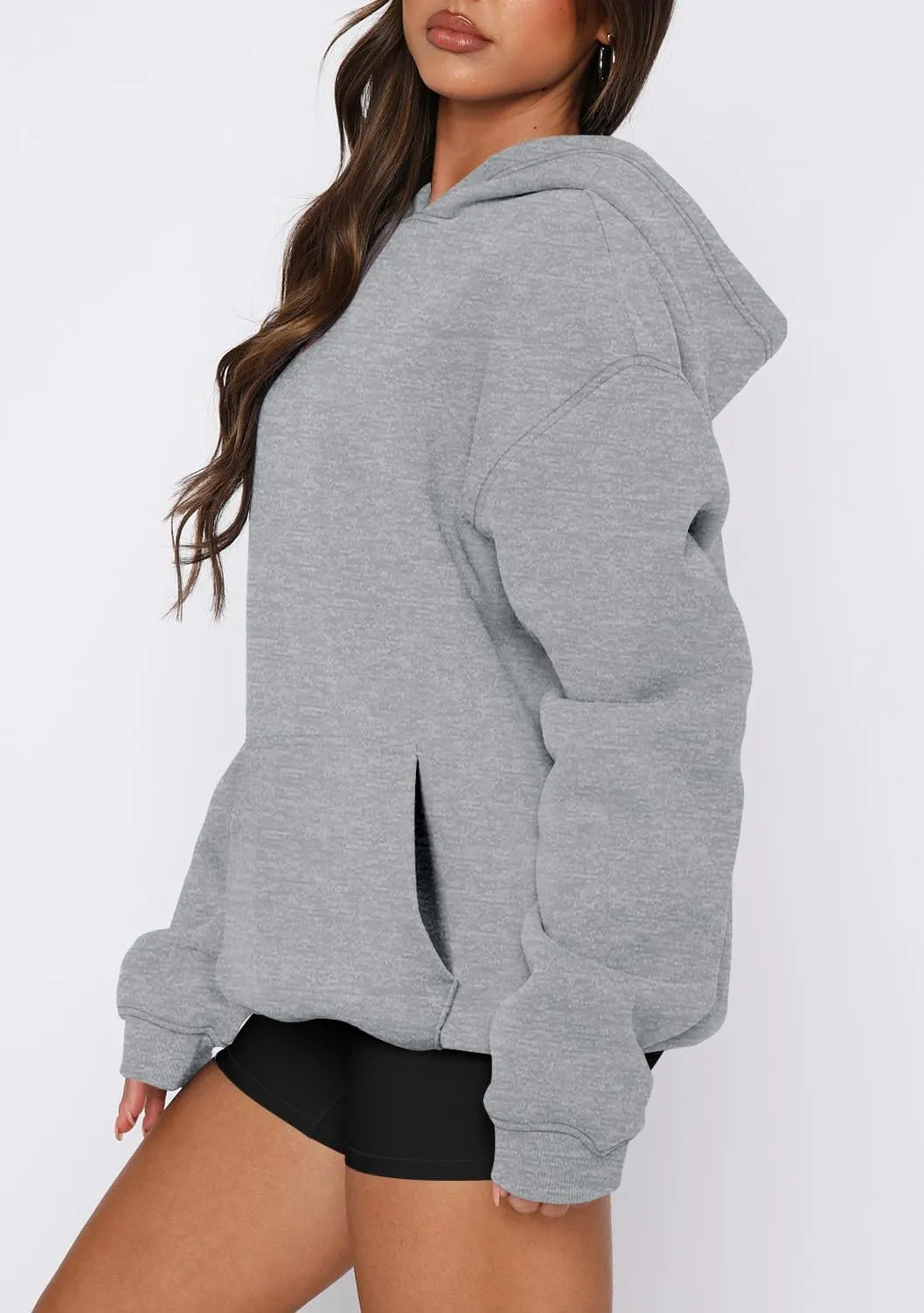 onlypuff Women Hoodies Casual Pullover Long Sleeve Sweatshirt Kangaroo Pocket Drop Shoulder Sweater