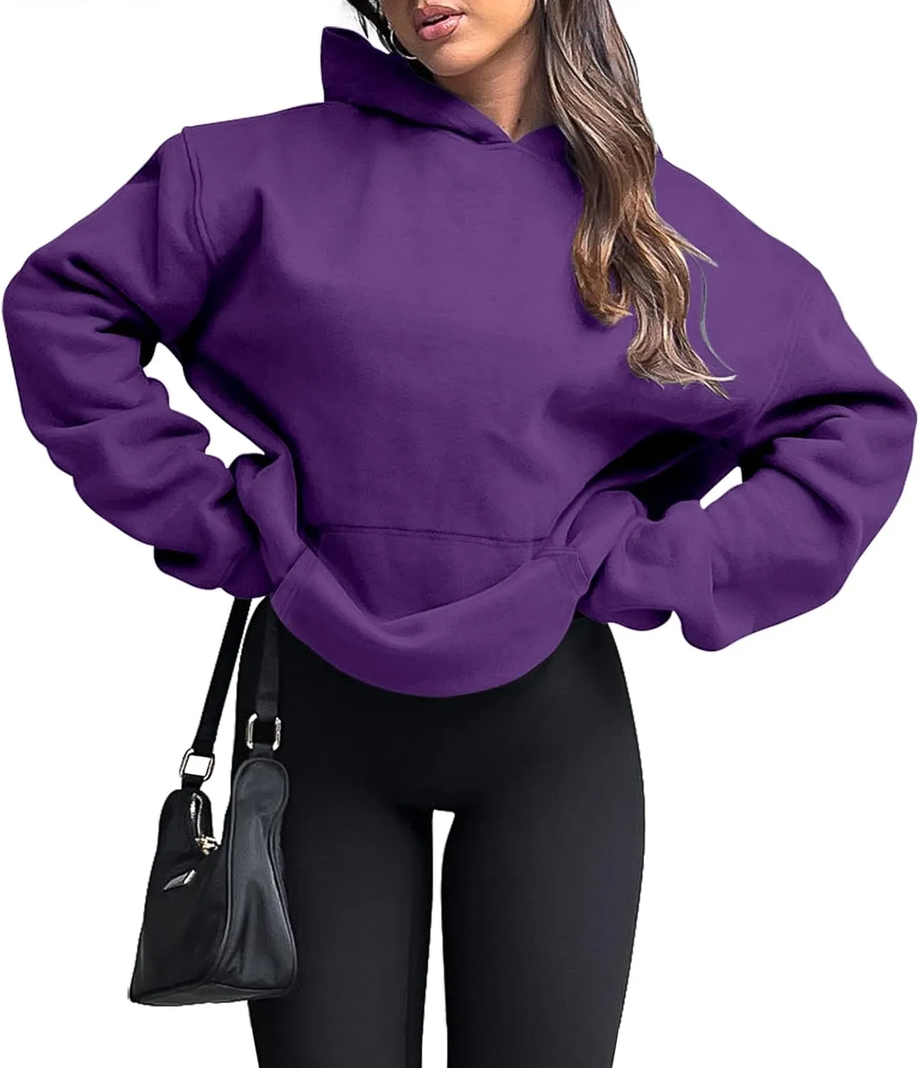 onlypuff Women Hoodies Casual Pullover Long Sleeve Sweatshirt Kangaroo Pocket Drop Shoulder Sweater