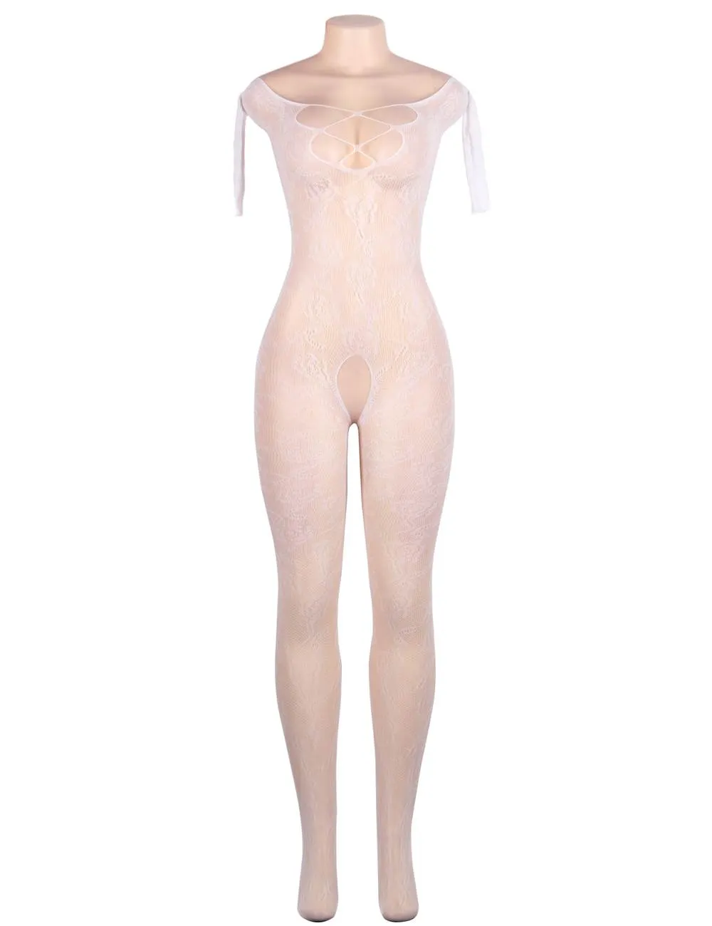 Open Crotch Rose Pattern Lace Bodystockings