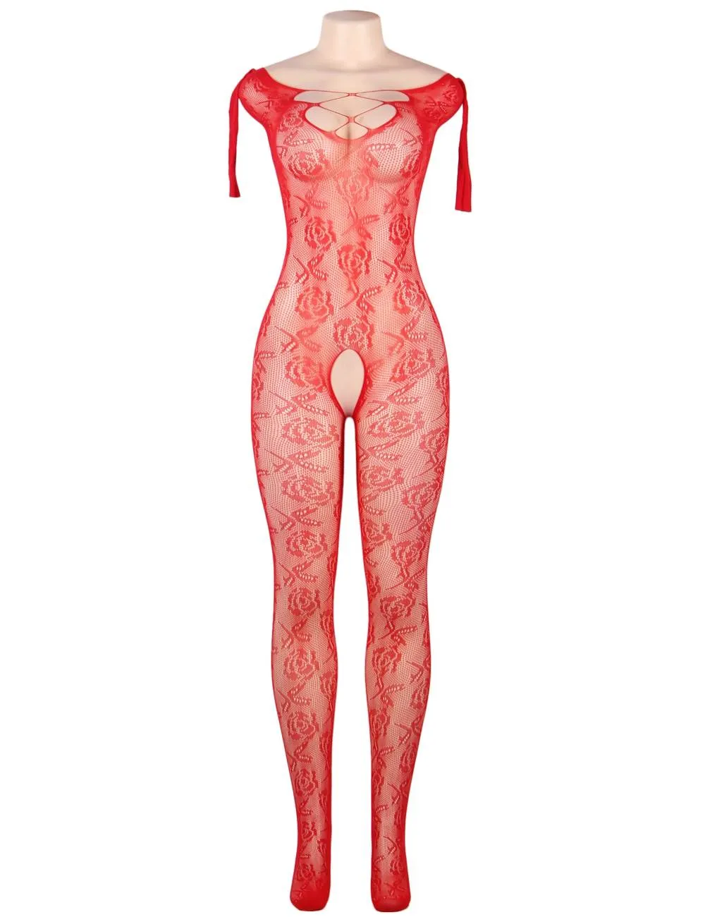Open Crotch Rose Pattern Lace Bodystockings