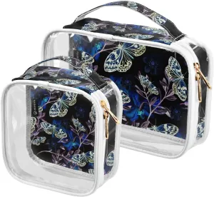 Orchids-plants-butterflies 2 Pack Clear Toiletry Bag Women Men, Portable Waterproof Clear Pouch, Cosmetic Bag with Double Zippers Large Opening Traveling with Handle for Bathroom Traveling Vacation Or