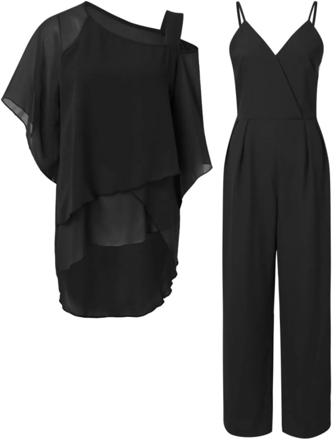 Pant Suits for Women Dressy Elegant 2 Piece Flowy Palazzo Pants and Top Set Elegant Chiffon Wedding Guest Pantsuits