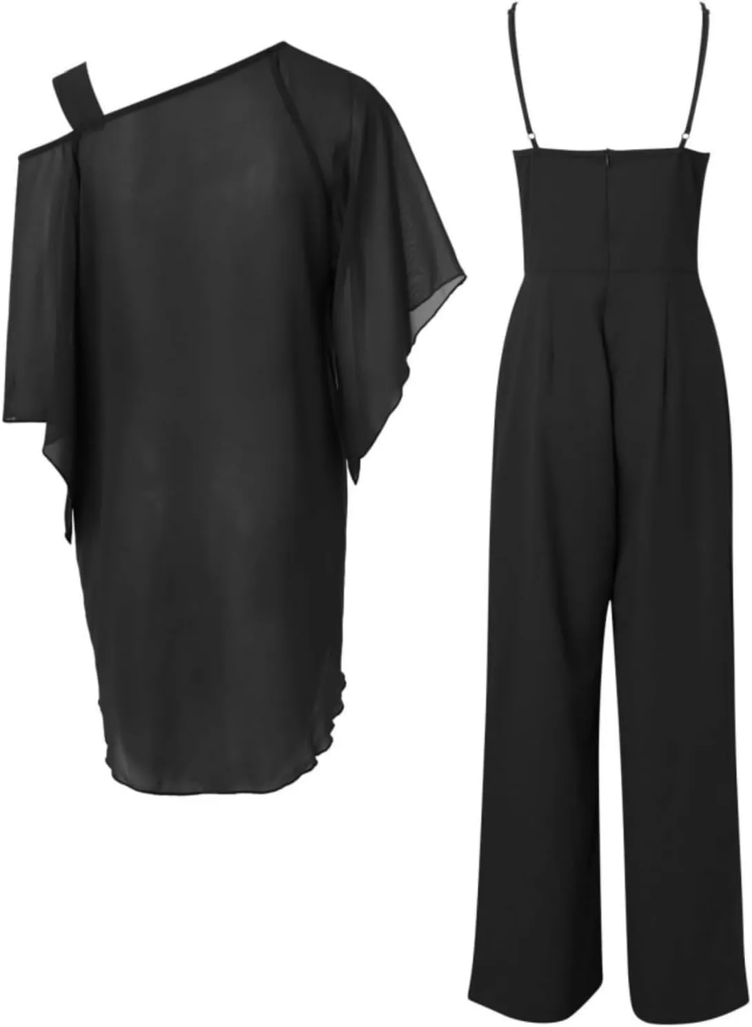Pant Suits for Women Dressy Elegant 2 Piece Flowy Palazzo Pants and Top Set Elegant Chiffon Wedding Guest Pantsuits